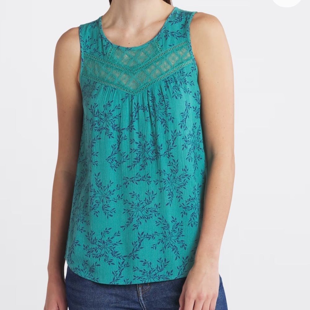 Mason & Belle Stitch Fix Elegant Teal Lace-Accented Tank Top